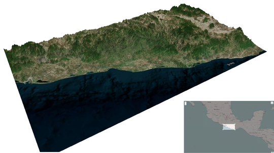 3D terrain of the Costa Chica de Guerrero and Oaxaca