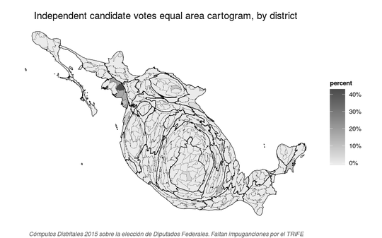 Equal area cartogram of Independent votes