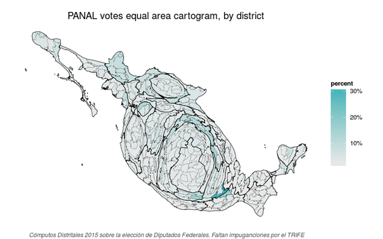 Equal area cartogram of Nueva Alianza