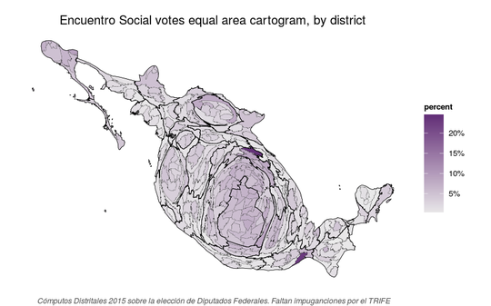 Equal area cartogram of Partido Encuentro Social
