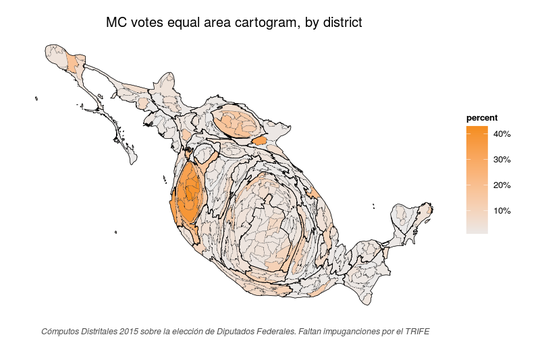 Equal area cartogram of Movimiento Ciudadano