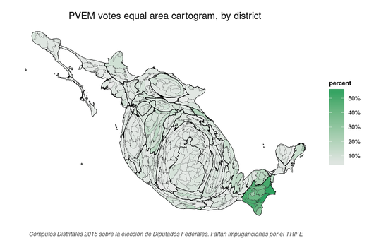 Equal area cartogram of PRI satellite
